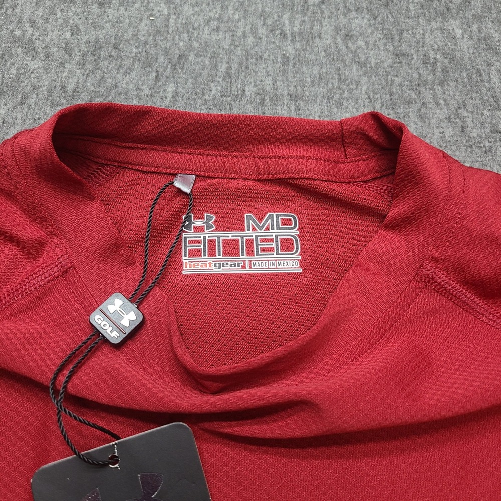 Under Armour Golf Shirt Mens MD Red New HeatGear Fitted Long Sleeve - Picture 4 of 8